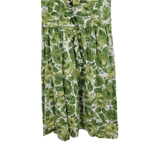 Ann Taylor Loft Dress Cotton Sleeveless Surplice Aline Floral Rosette Green Sz 4 - Picture 9 of 10